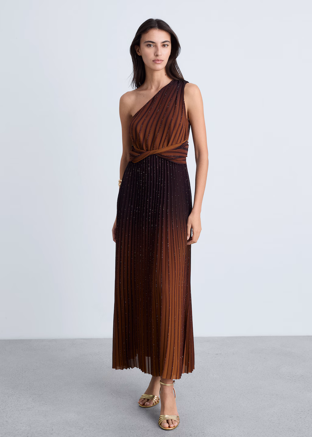Gradient-effect pleated dress - Coffee