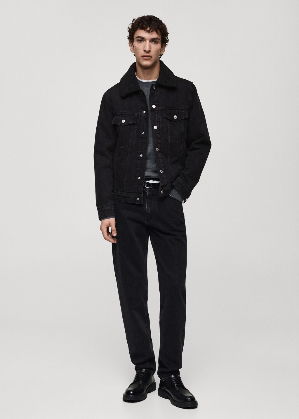 Denim jacket with fleece lining - Black denim
