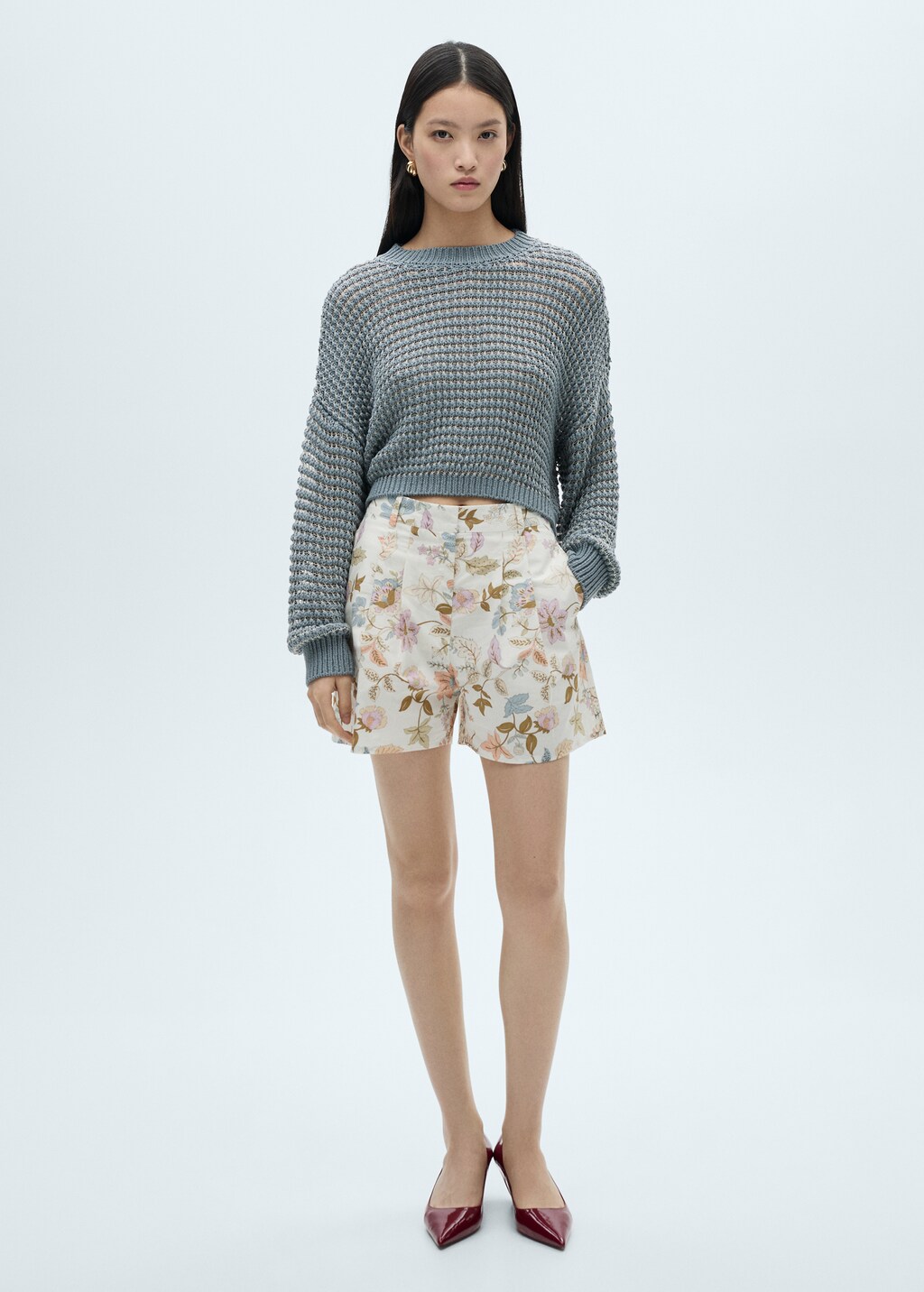 Oversized openwork knitted sweater - Sky Blue