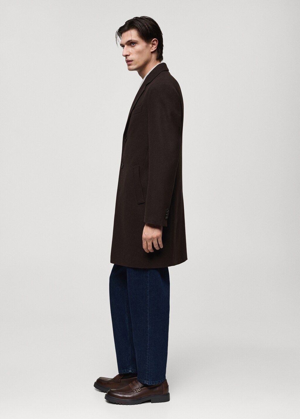 Long recycled wool coat - Medium Brown