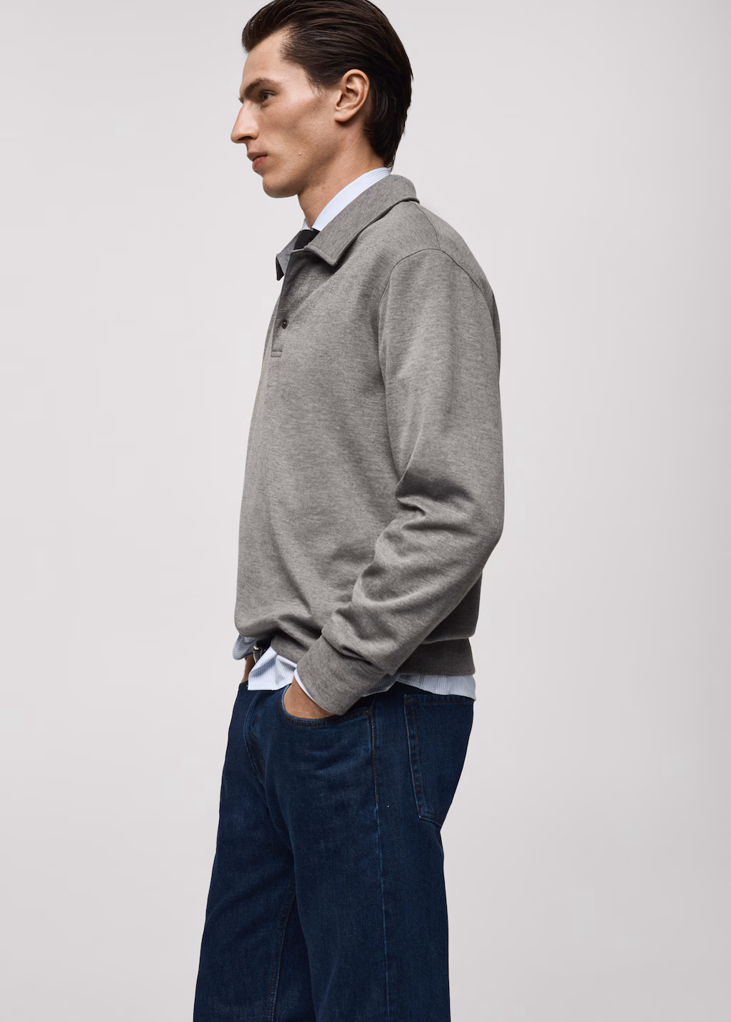 Regular-fit polo sweatshirt - Charcoal