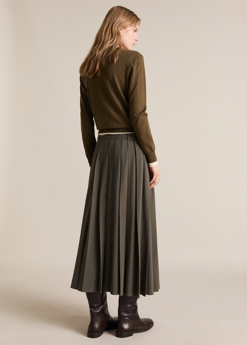 Pleated skirt with belt - Khaki
