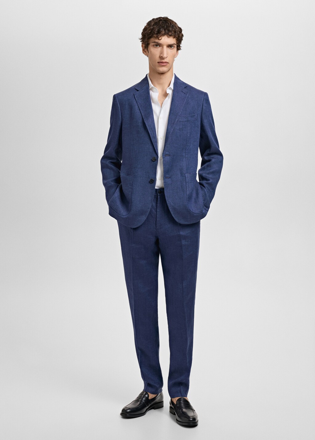 Salerno 100% linen slim fit suit trousers - Ecru