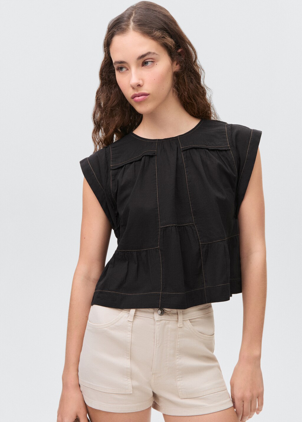 Decorative seam blouse - Black