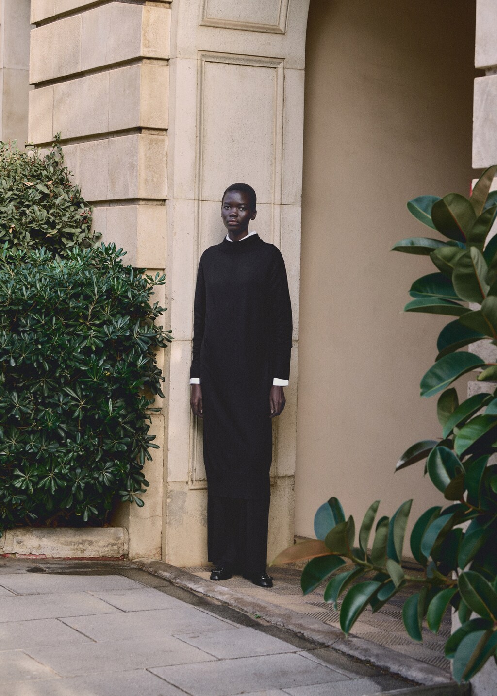 Perkins-neck knitted dress - Khaki