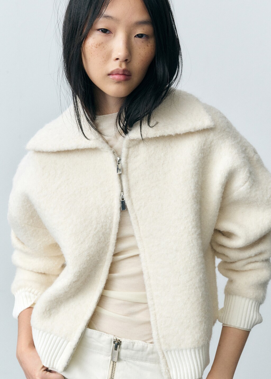 Bouclé wool-blend jacket - Ecru