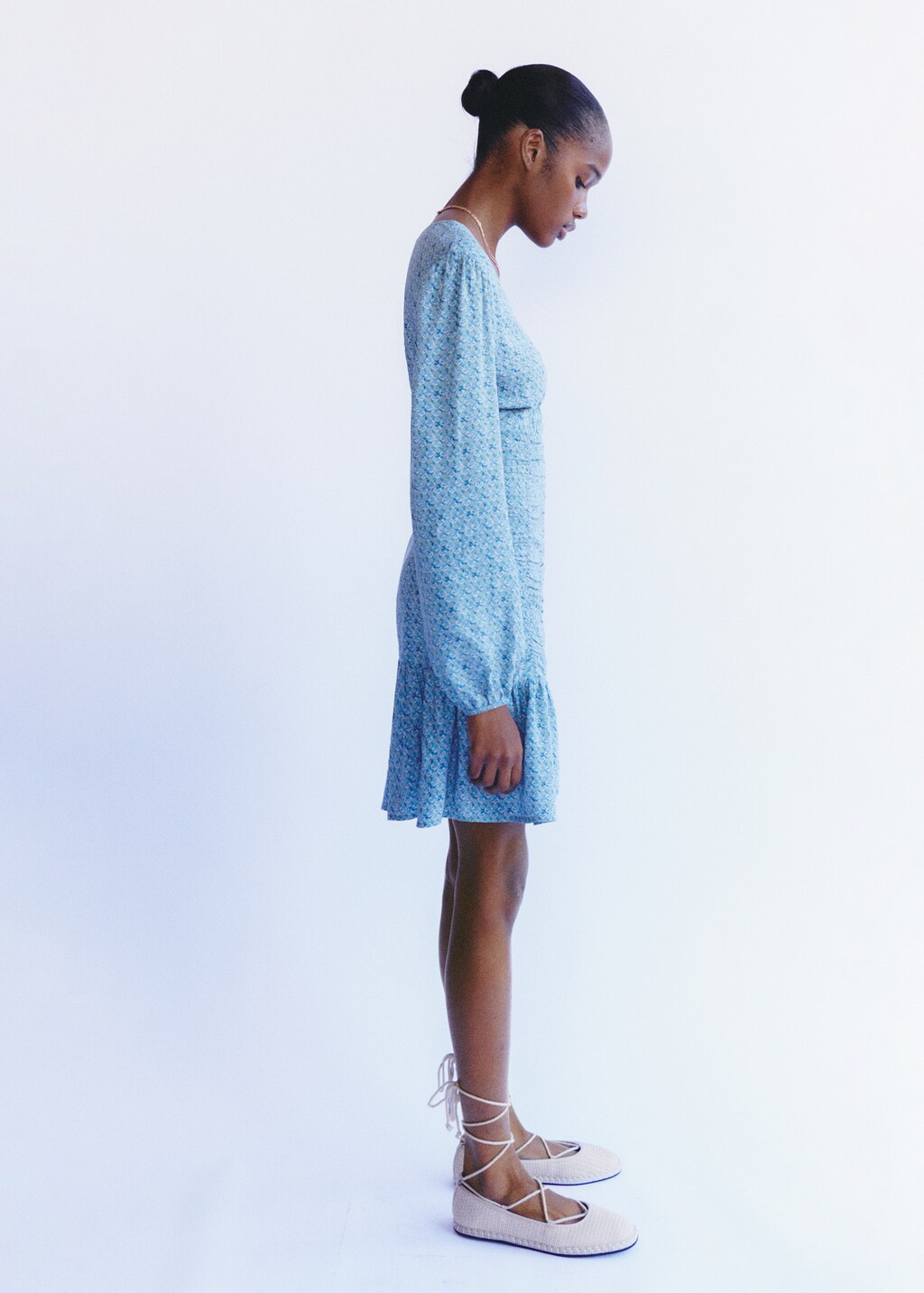 Printed dress with draped detail - Petrol Blue