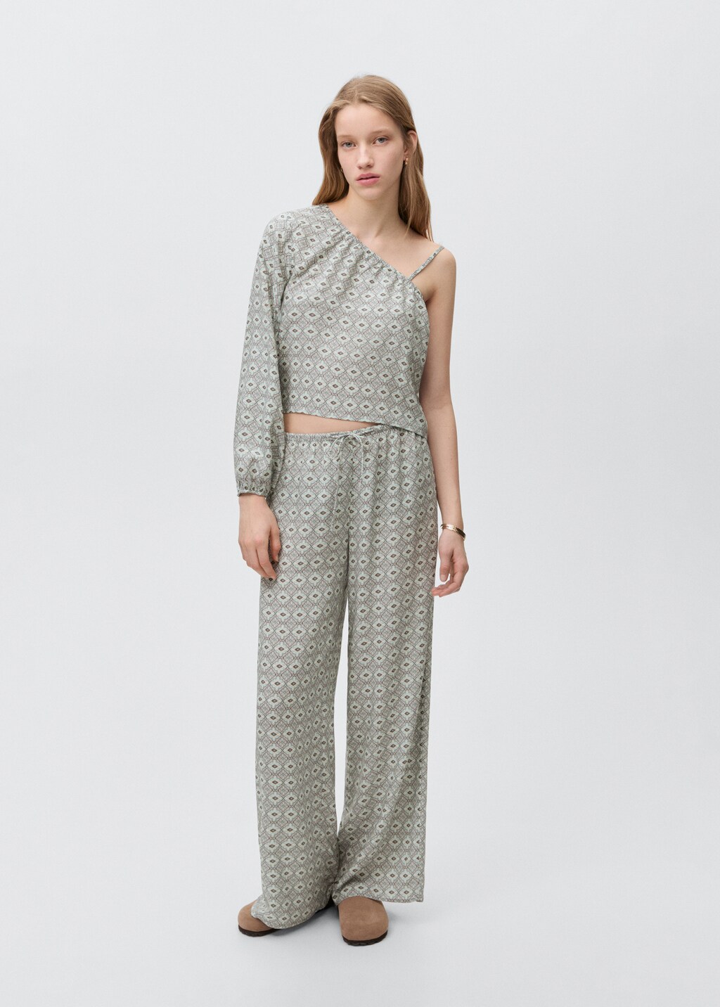 Flowy printed trousers - Light/Pastel Grey