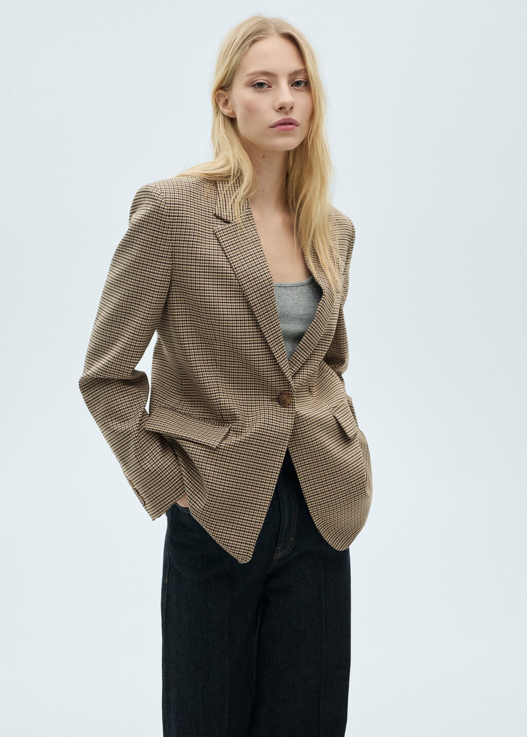 Straight-fit micro-houndstooth jacket - Brown
