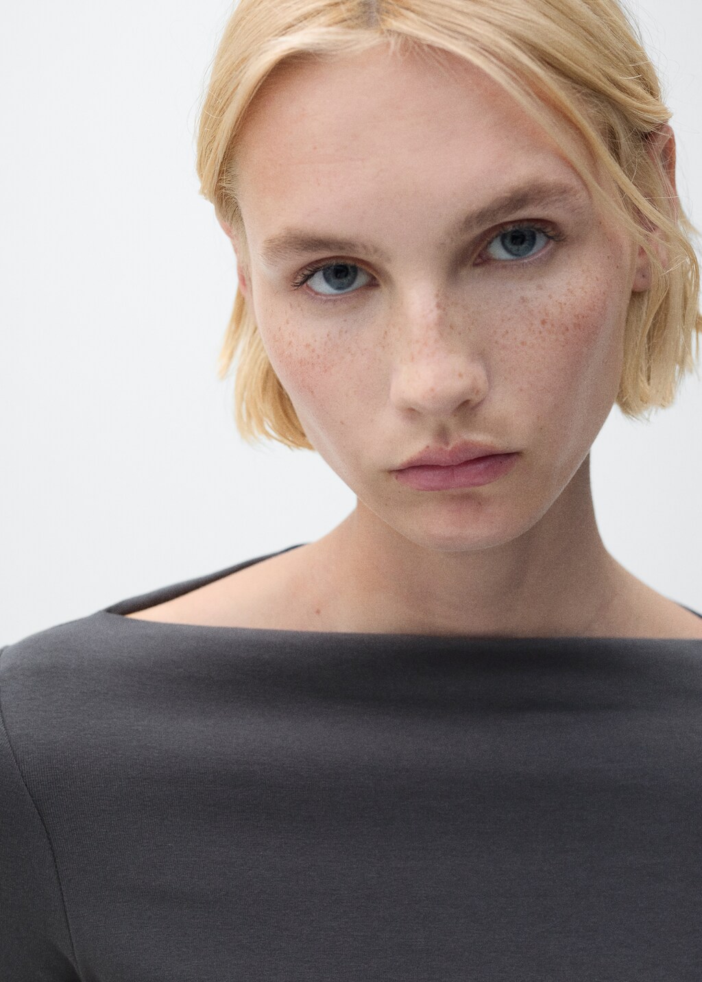 Cotton boat neck t-shirt - Light/Pastel Grey