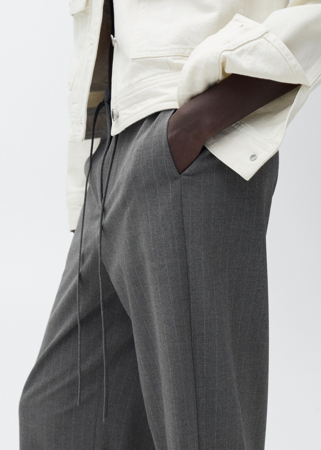 Chalk-stripe straight trousers - Dark Navy