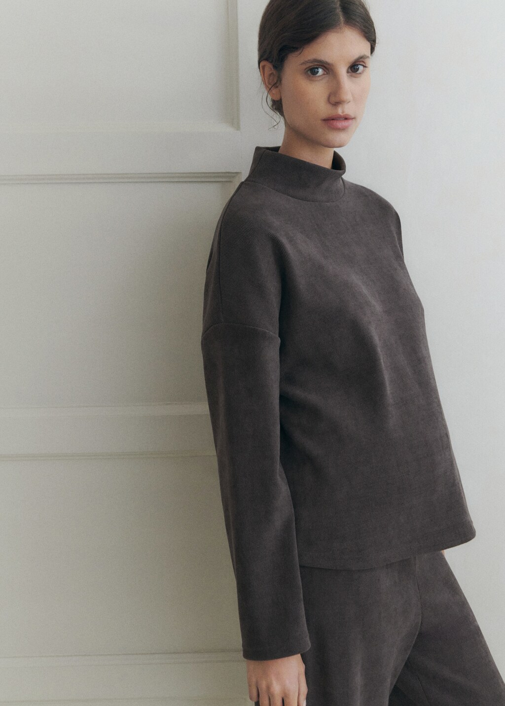 Corduroy sweatshirt with perkins neck - Dark Heather Grey