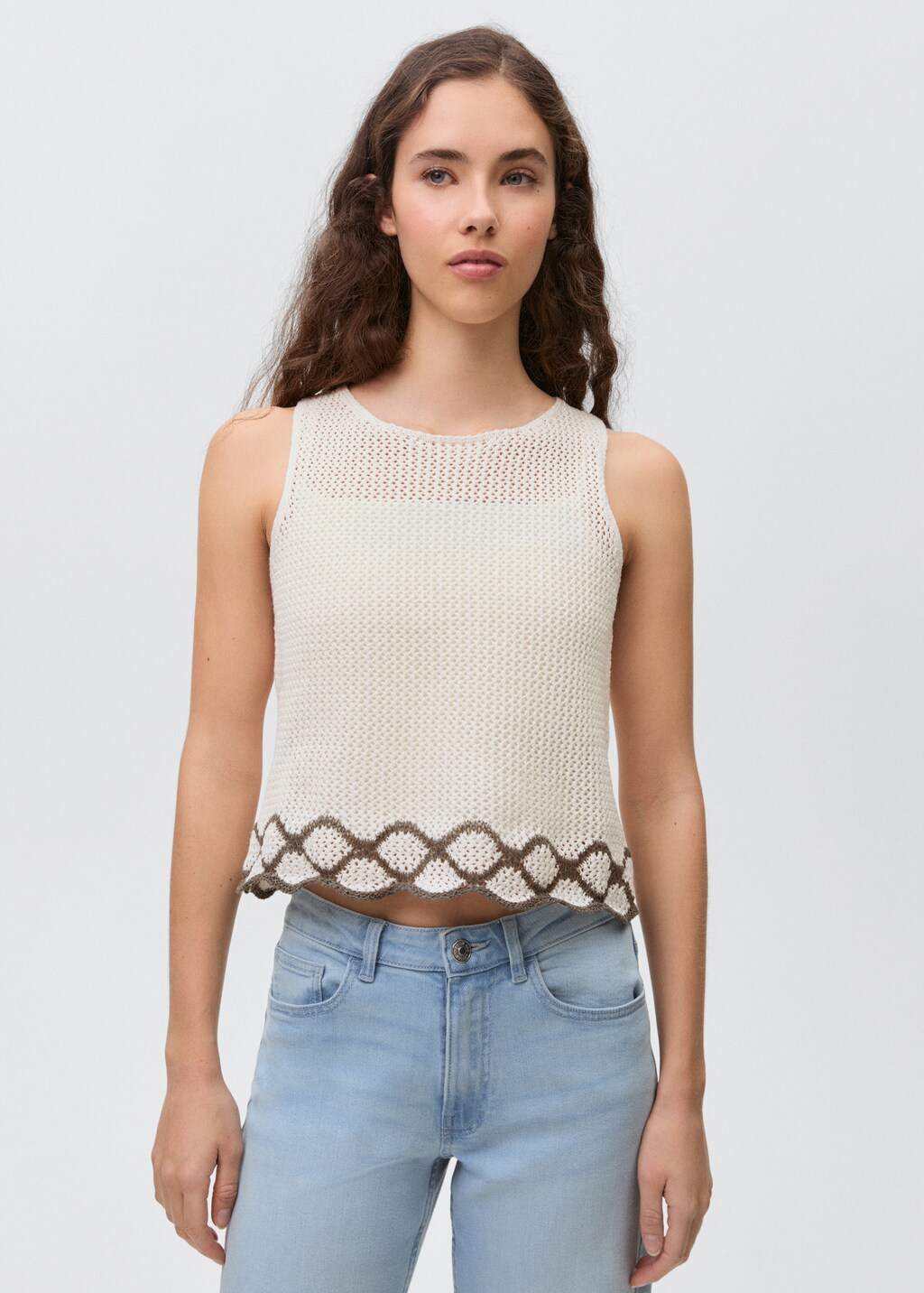 Knitted top with contrast details - Off White