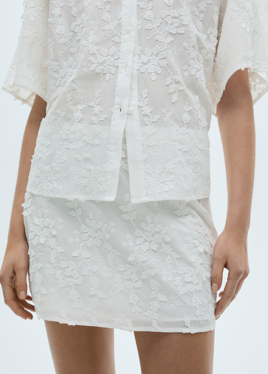 Floral-embroidered cotton skirt - White