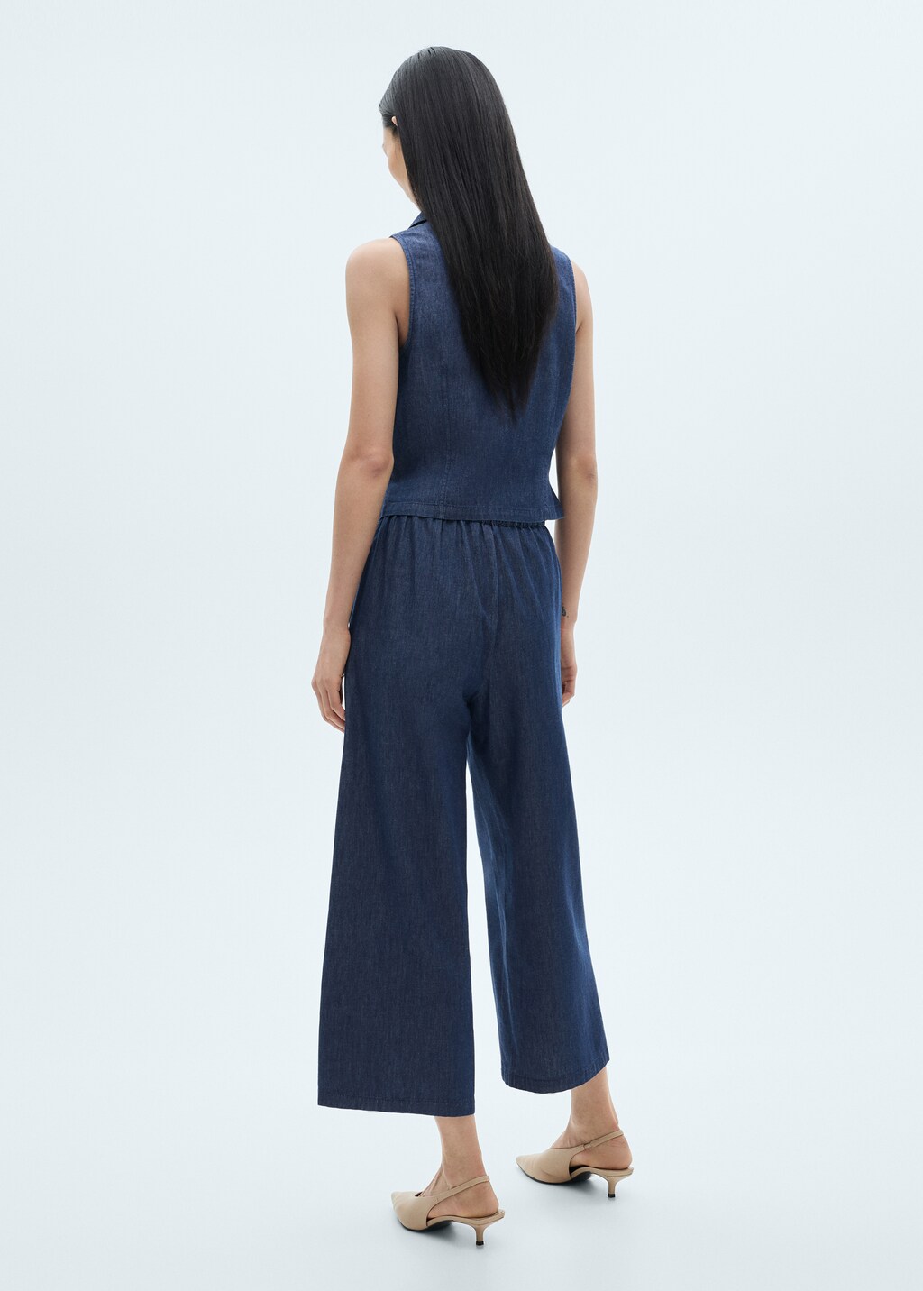 Denim-effect culotte trousers - Dark Blue