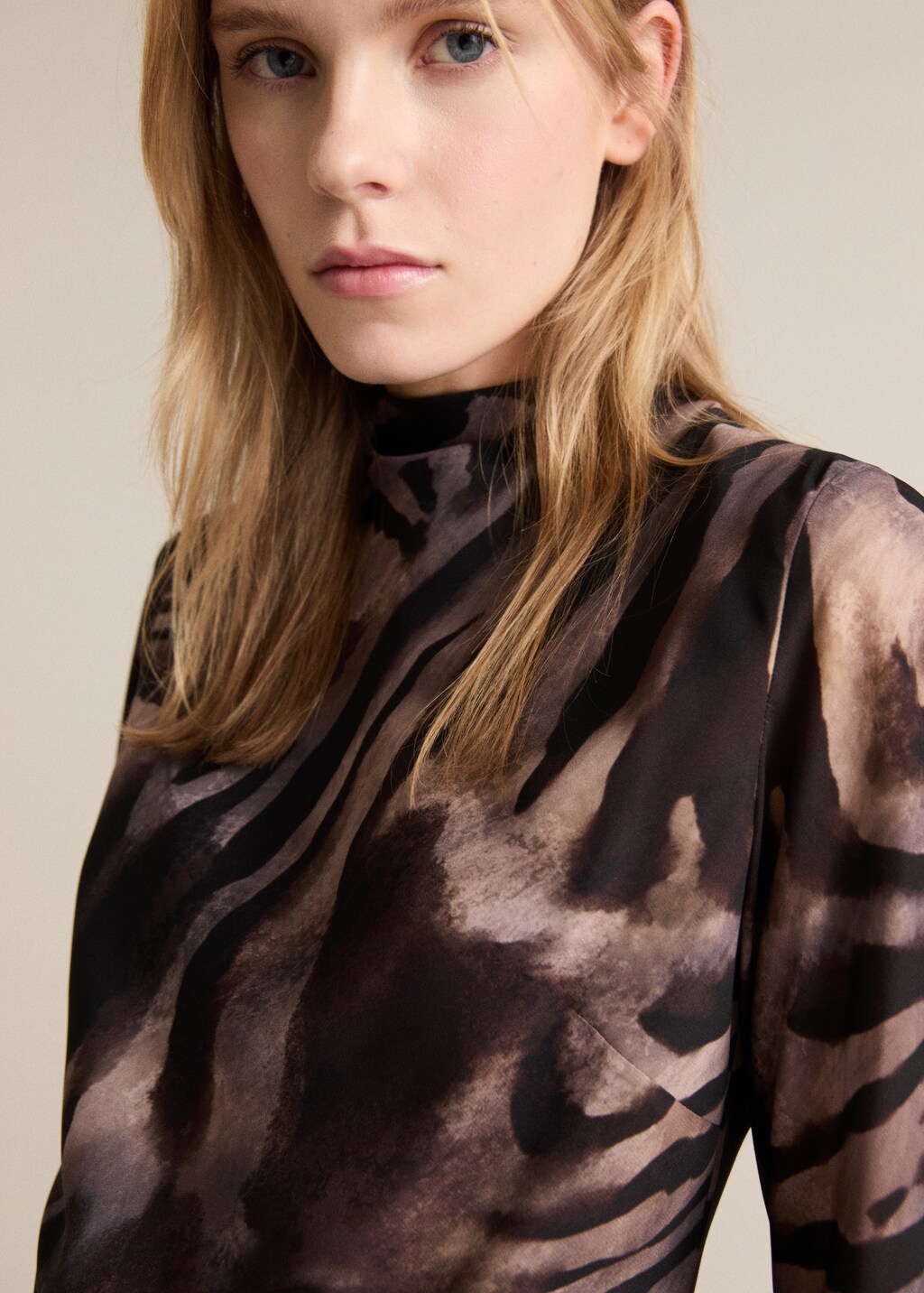 Zebra back bow satin dress - Brown