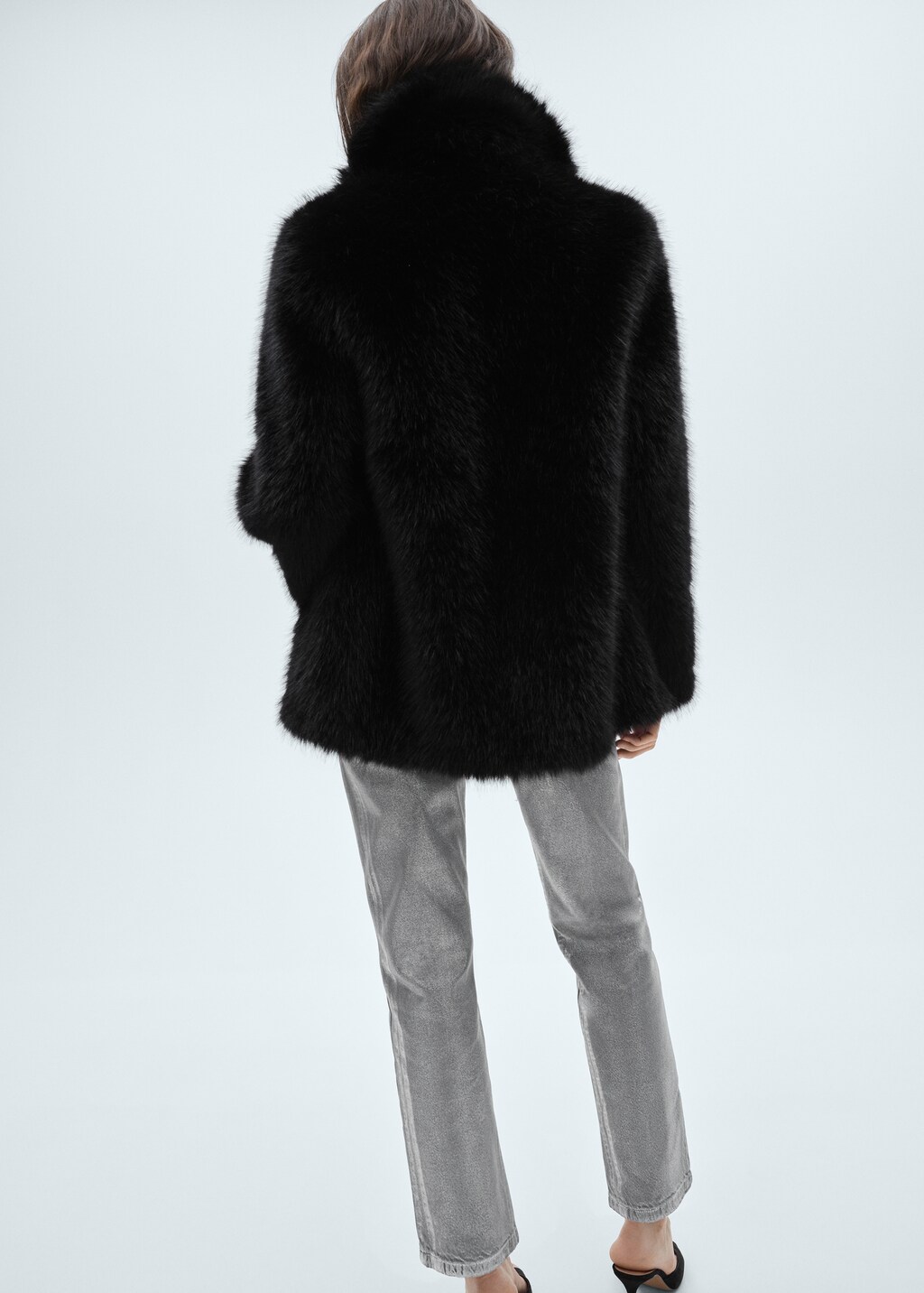 Fur-effect coat with lapels - Black