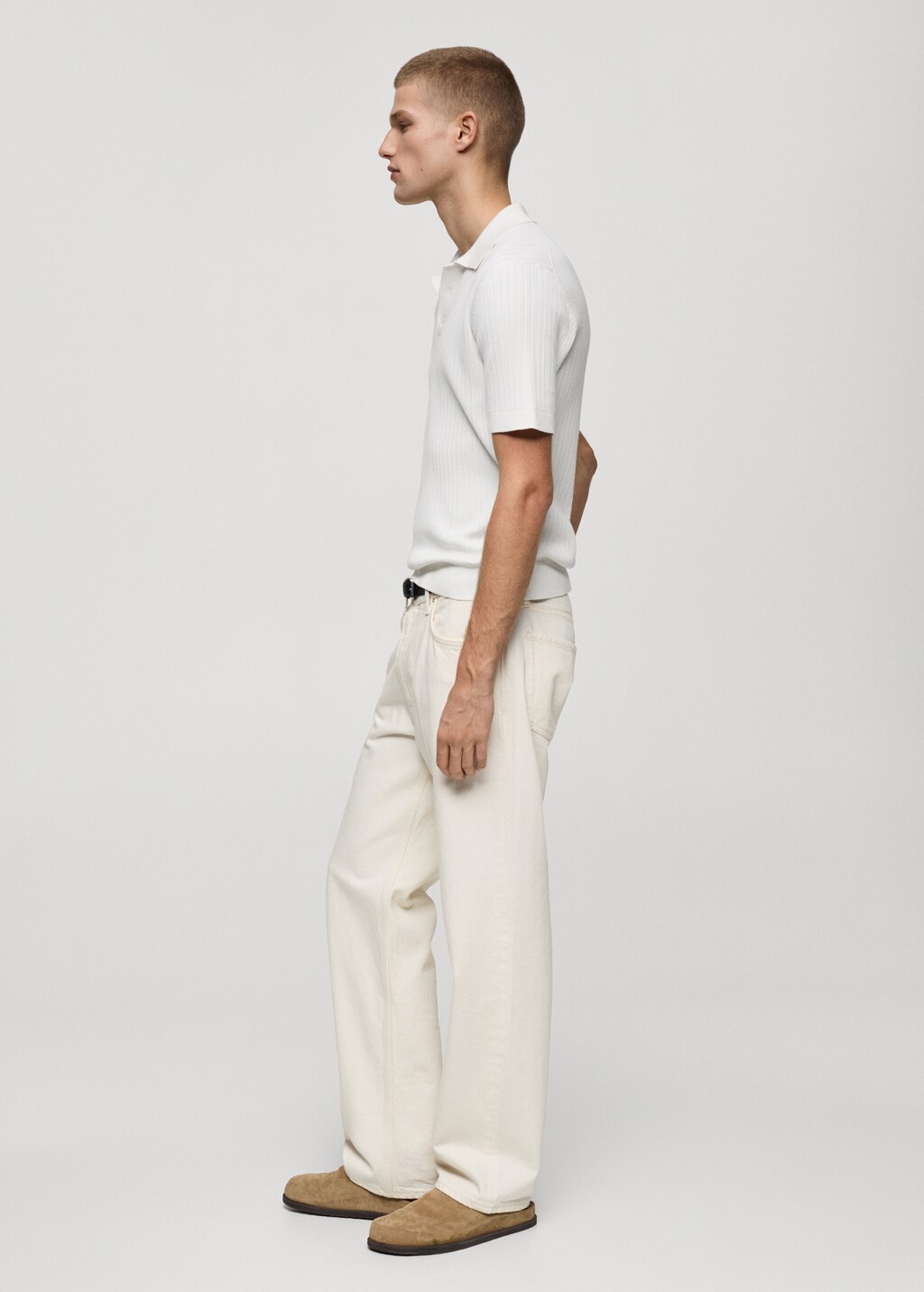 Fine-knit ribbed cotton polo shirt - White