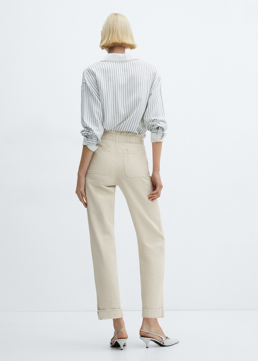 Slouchy jeans with elastic waist - Ecru