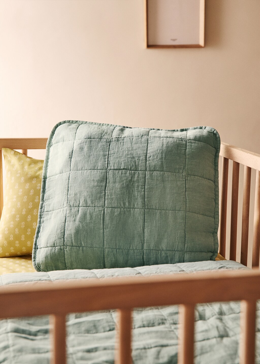 Linen-cotton garment-dyed children's bed cushion cover, 40x40 cm - Green