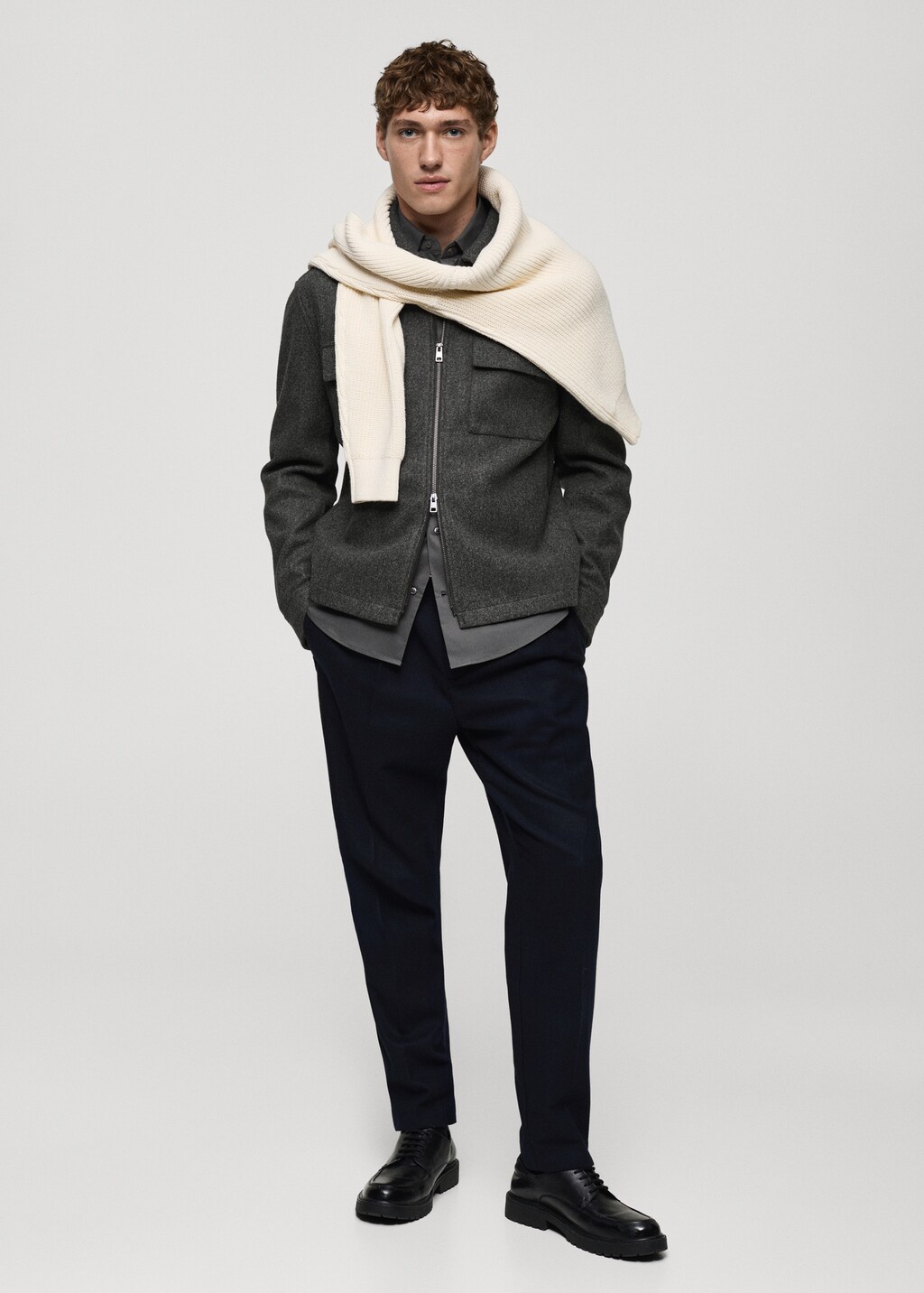 Regular-fit flannel jacket with pockets - Dark Heather Grey