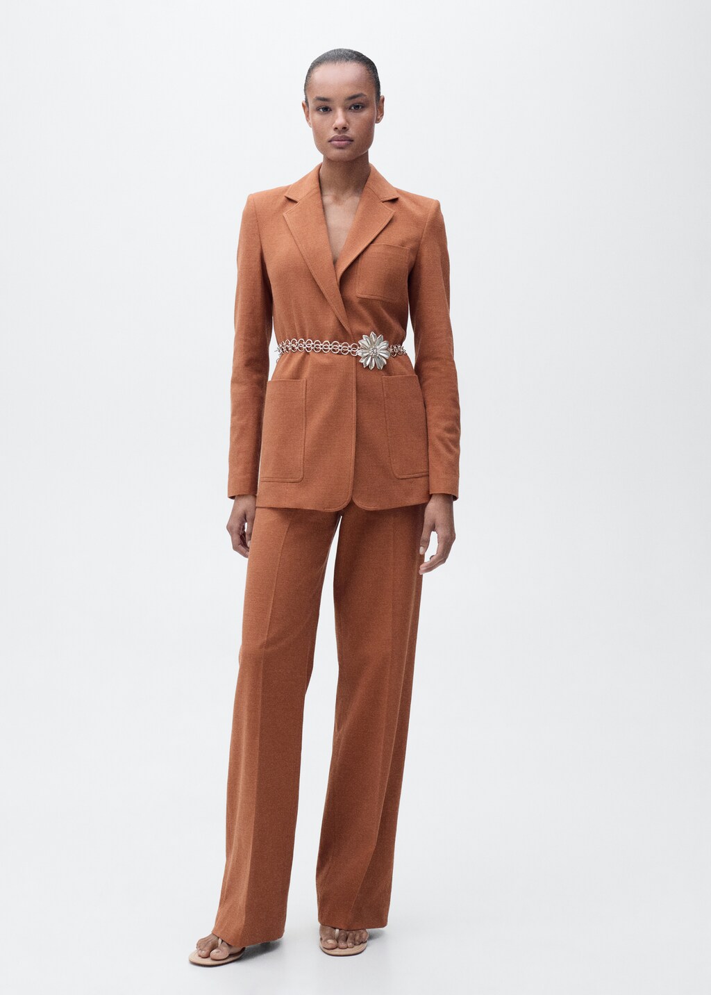 Cotton and linen-blend suit trousers - Caramel