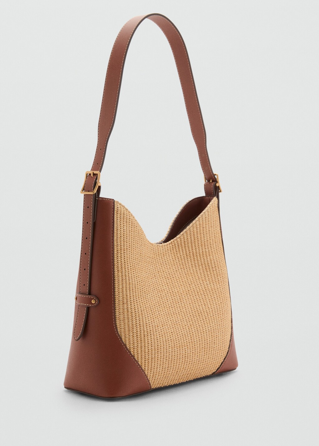 Contrast canvas shoulder bag - Leather