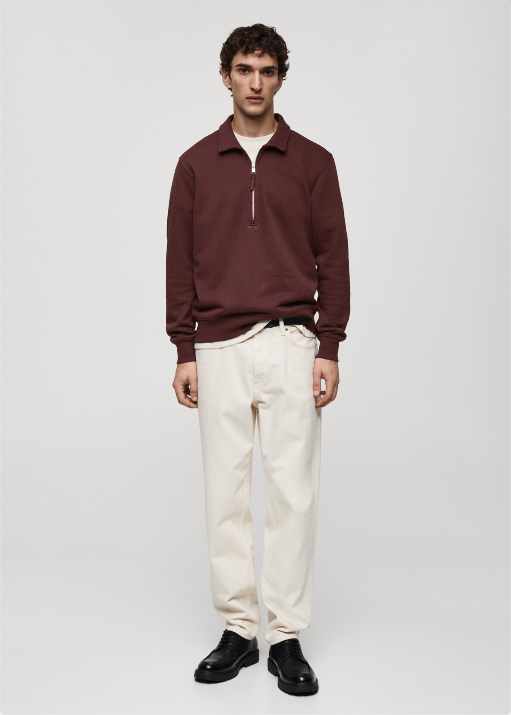 Regular-fit cotton polo sweatshirt - Burgundy