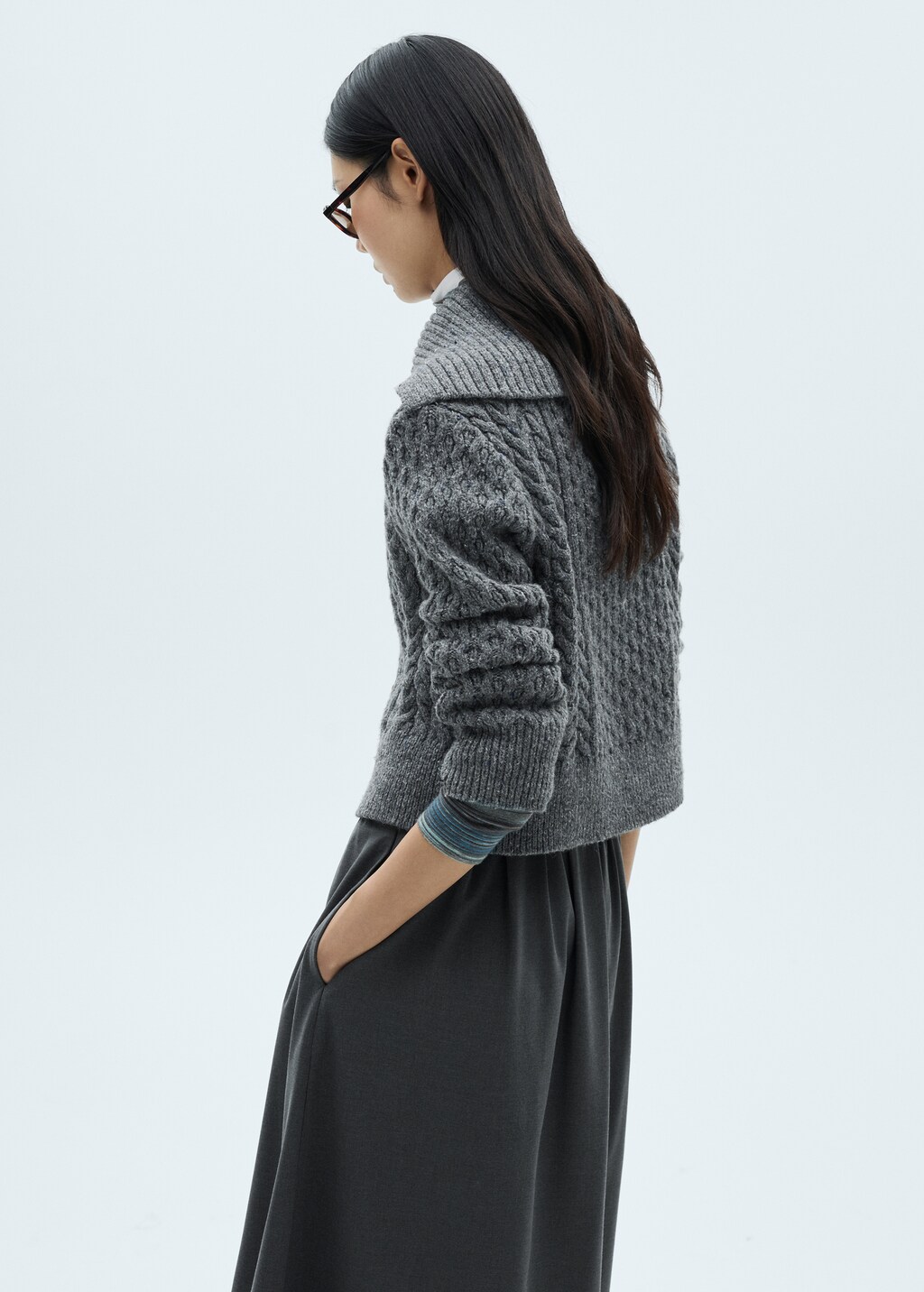 Cabled heather cardigan - Grey