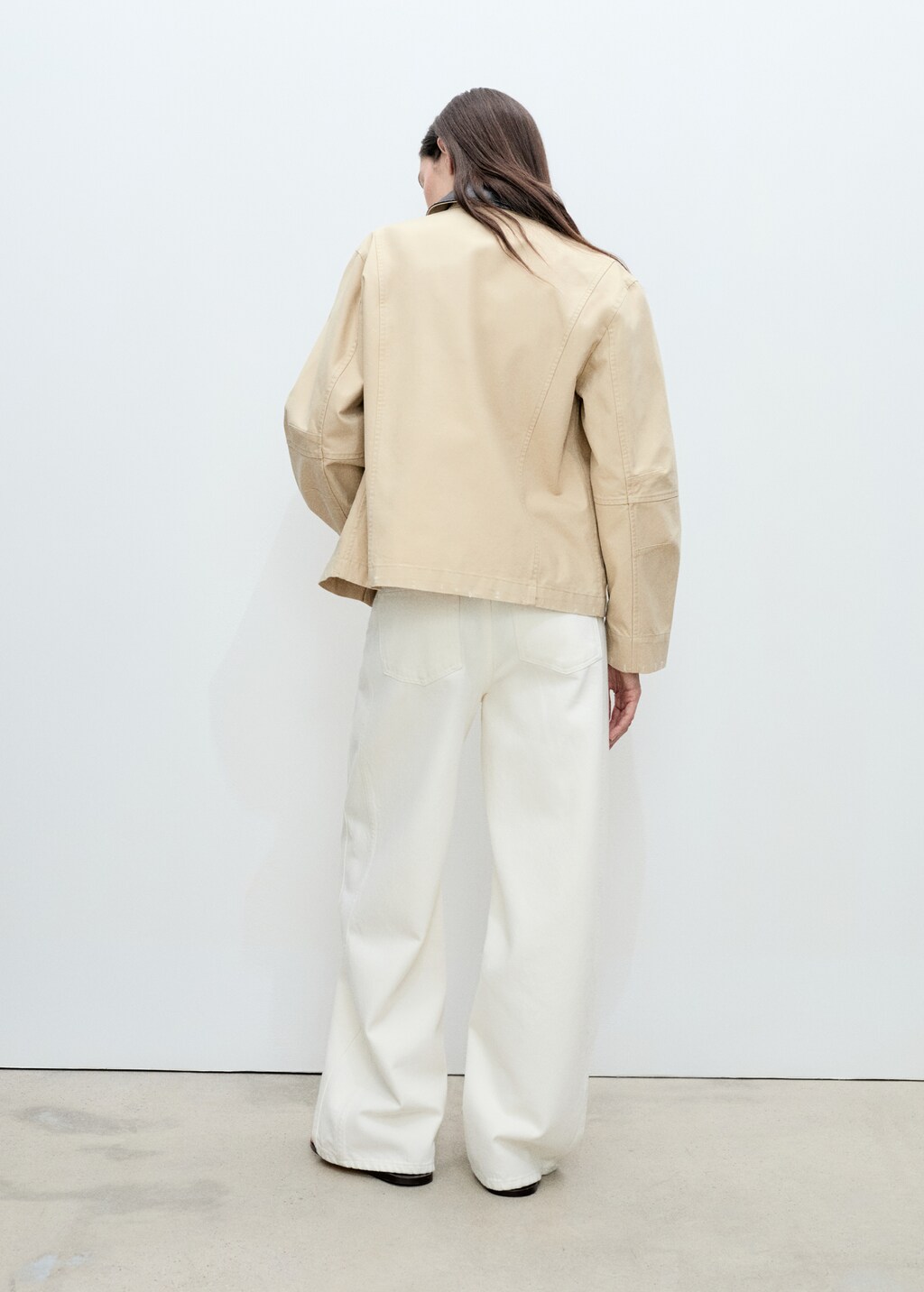 Cotton jacket with contrasting collar - Khaki