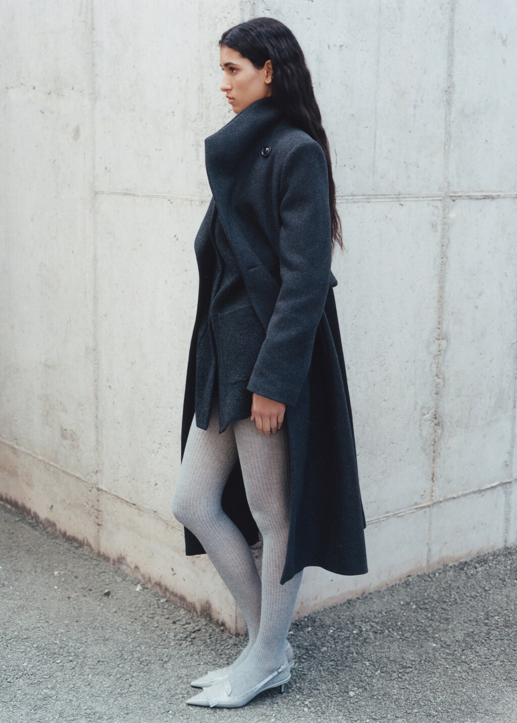 Woollen coat with belt - Grey