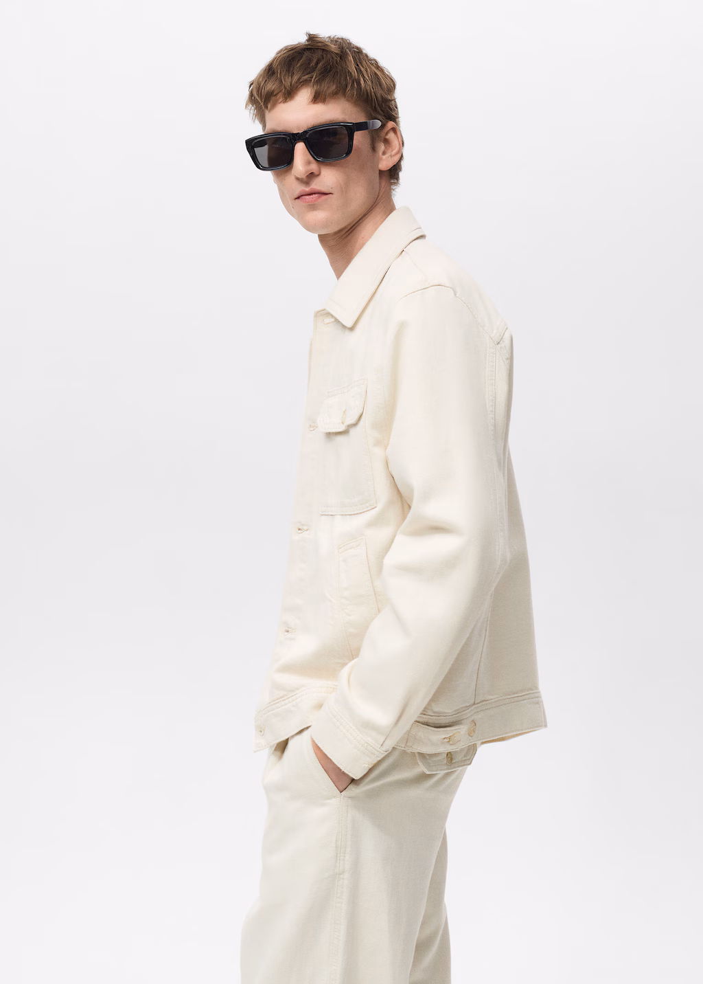 Linen-cotton overshirt with pocket - Ecru
