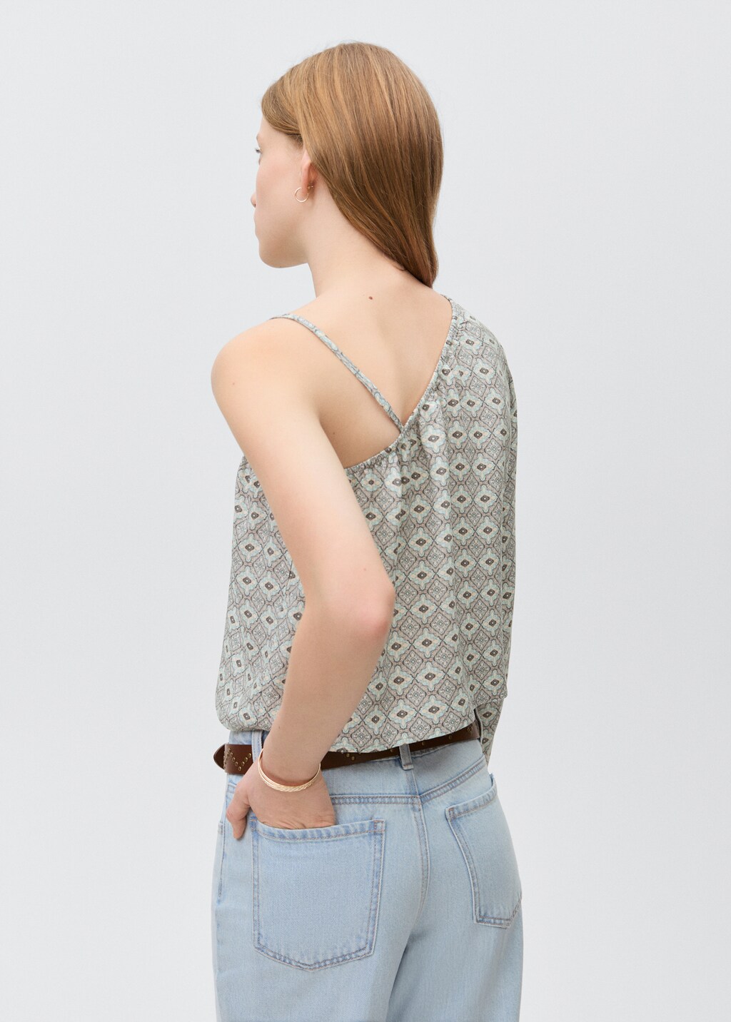 Asymmetrical printed blouse - Light/Pastel Grey