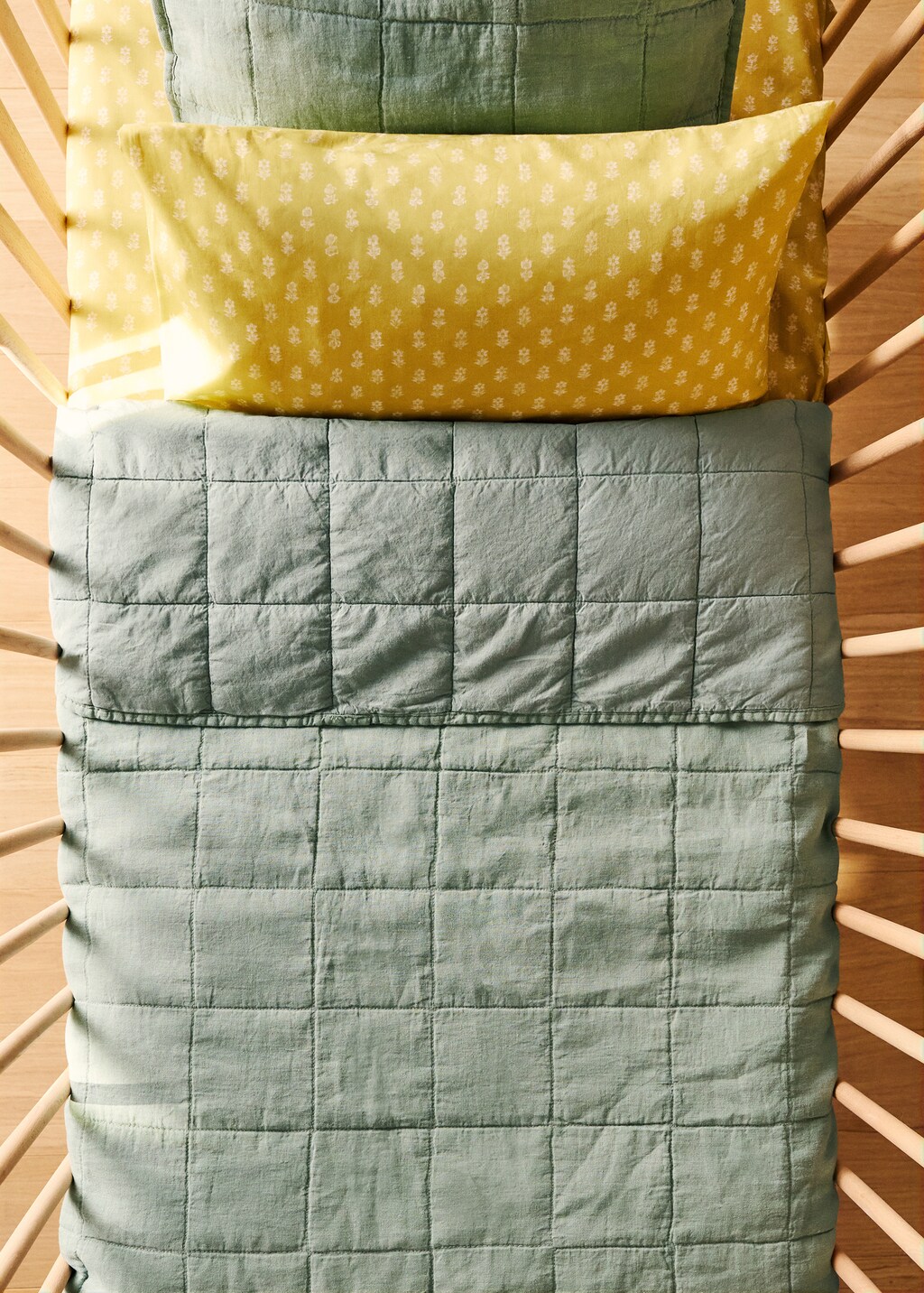 Linen-cotton garment-dyed cot bedspread - Green