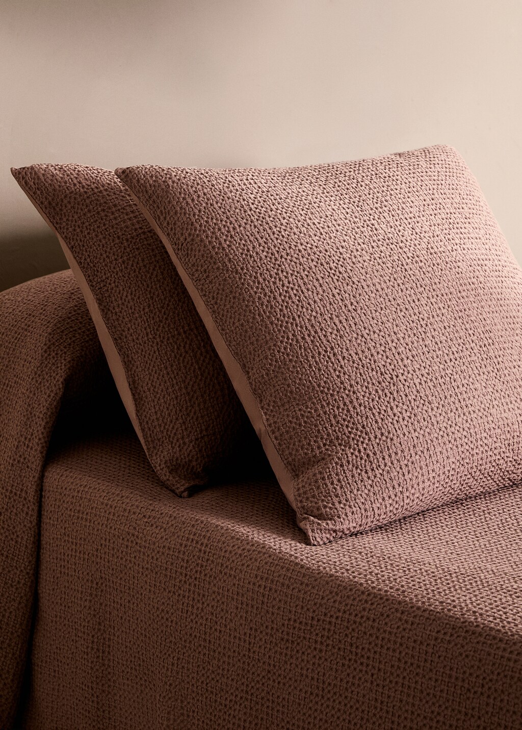 Cotton percale waffle duvet cover, 150 cm - Sand