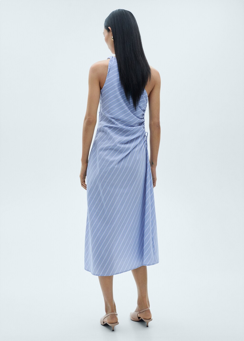 Striped draped asymmetrical dress - Blue