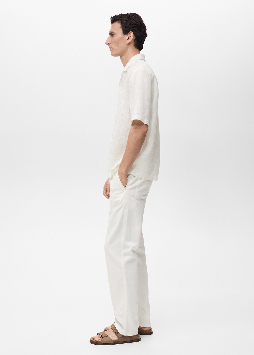 100% linen shirt with pinstripes - White