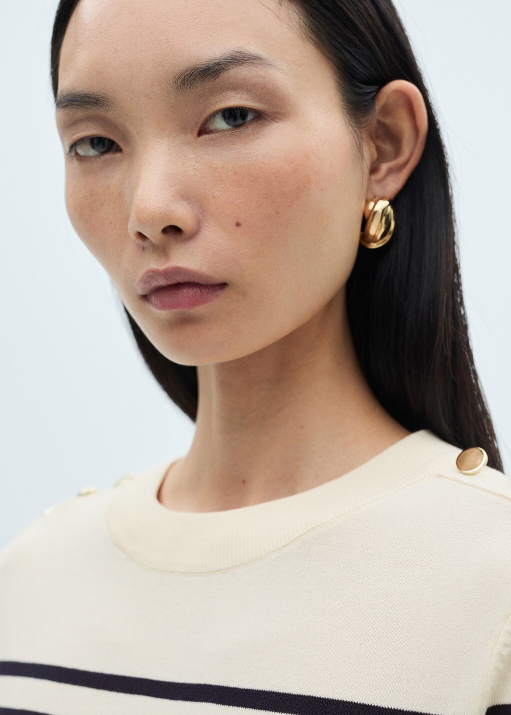 Buttoned striped T-shirt - Natural