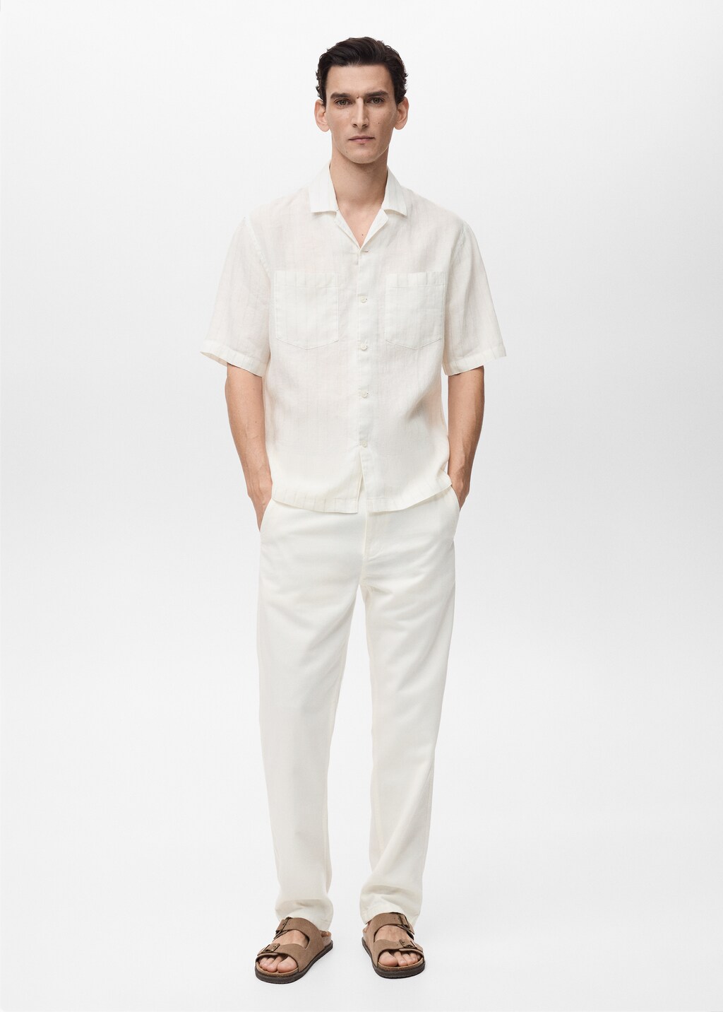 100% linen shirt with pinstripes - White