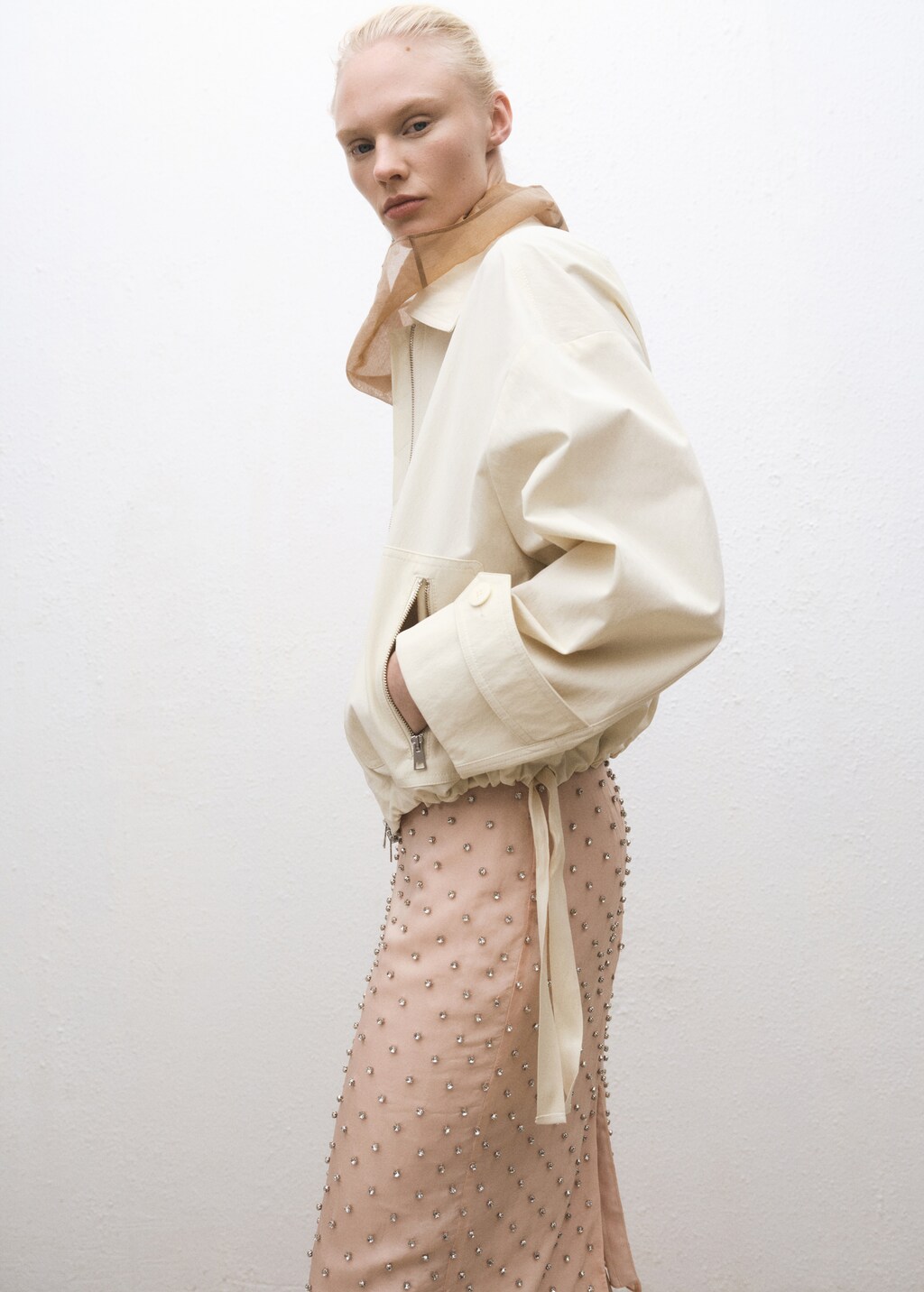 Bomber jacket with adjustable hem - Ecru