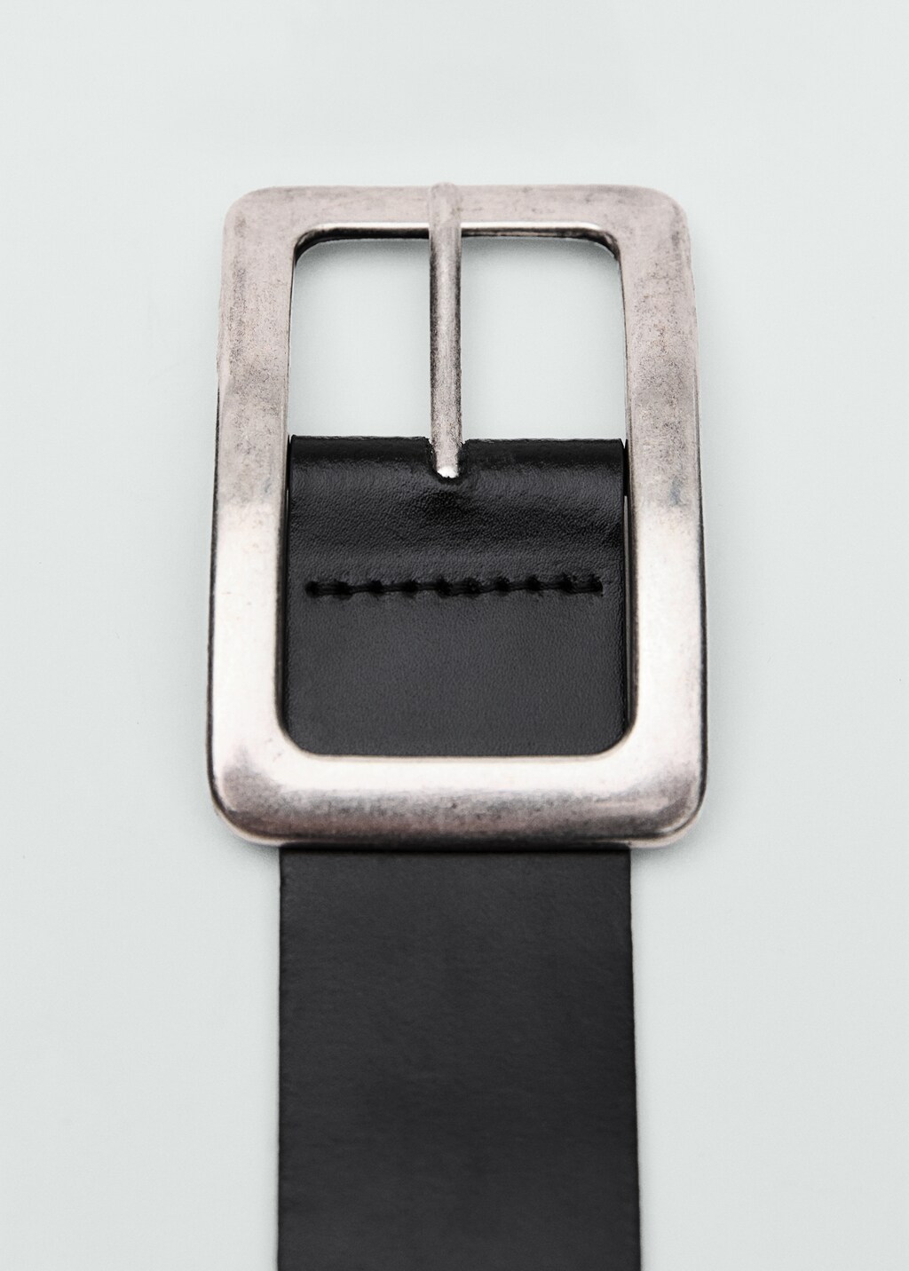 Leather belt with square buckle  - Black
