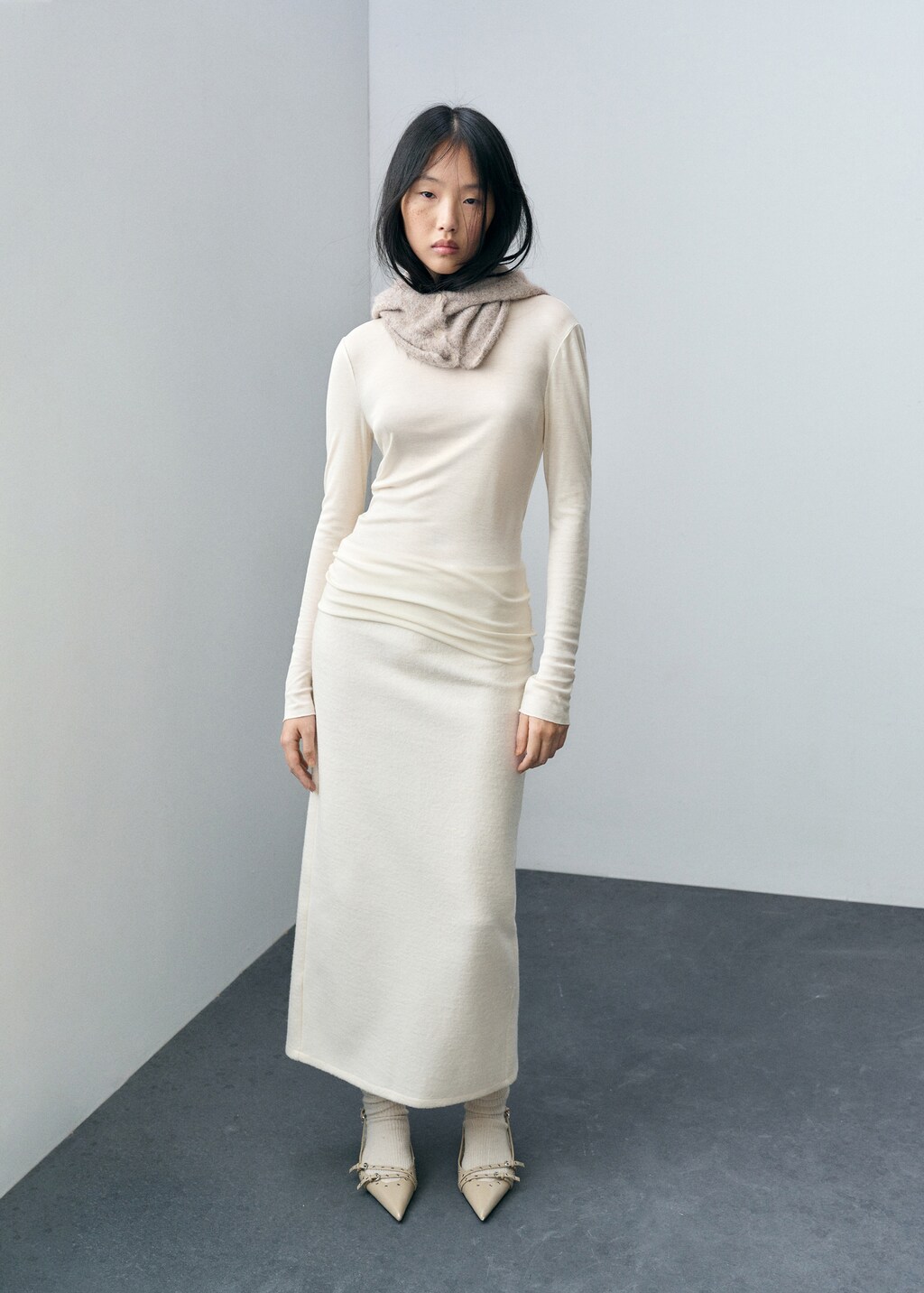 Perkins-neck long-sleeved t-shirt - Ecru