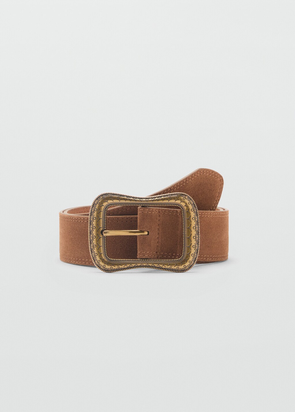 Suede belt with engraved buckle - Brown