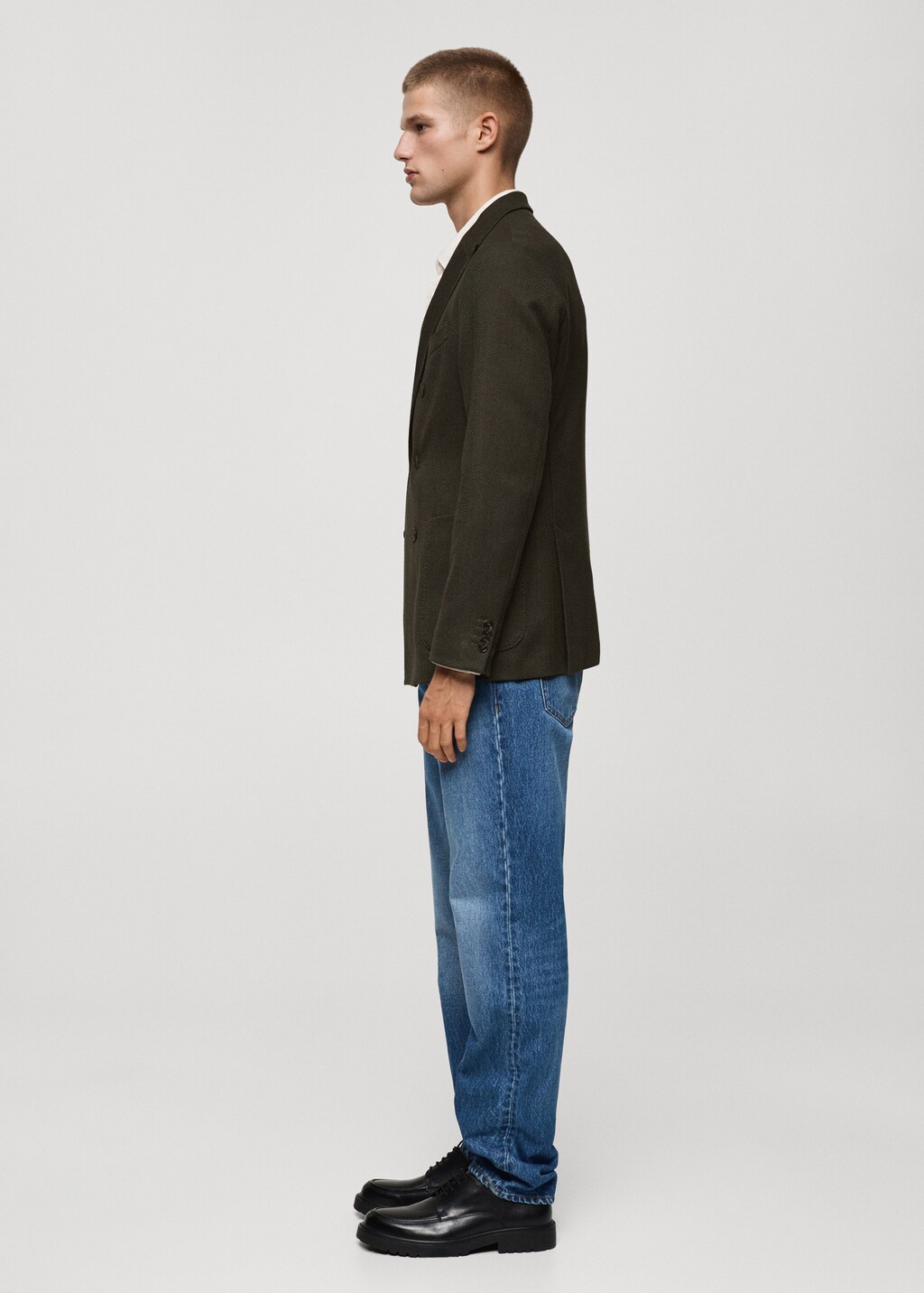 Twill slim-fit double-breasted jacket - Dark Navy