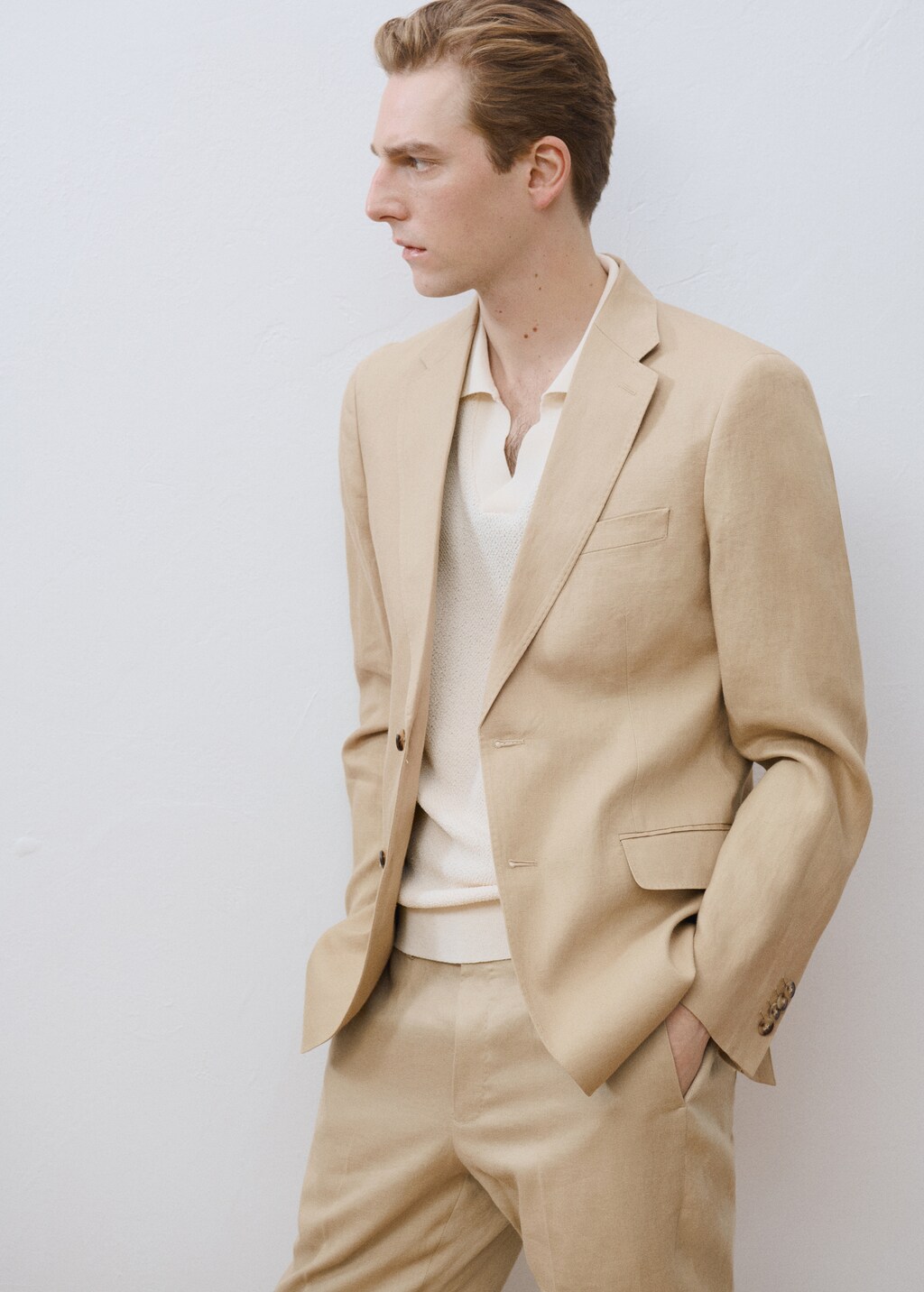 Slim fit 100% linen suit blazer - Khaki