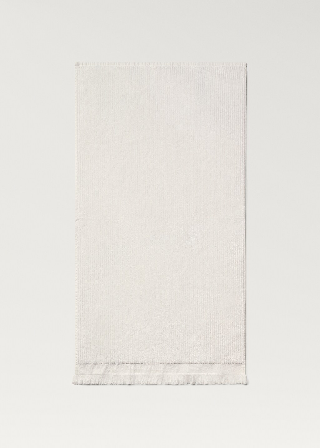 Stripe-embossed hand towel with fringes - White