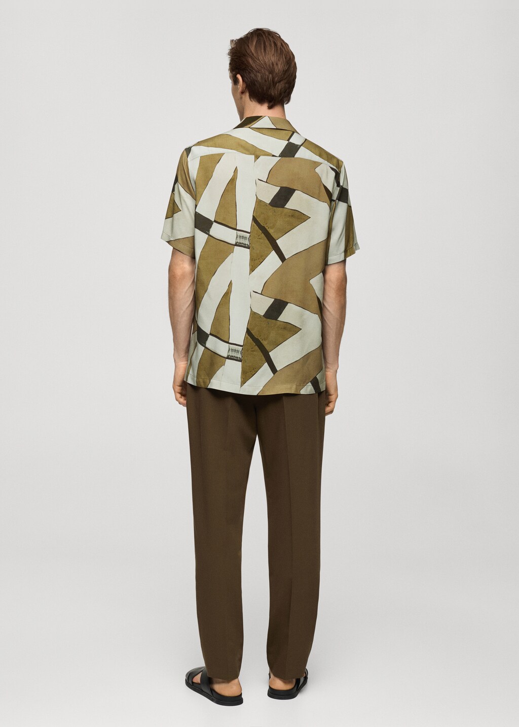 Printed flowing shirt with bowling collar - Dark Green