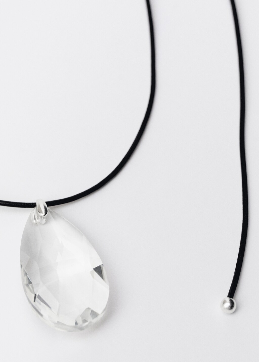 Crystal pendant leather necklace - White