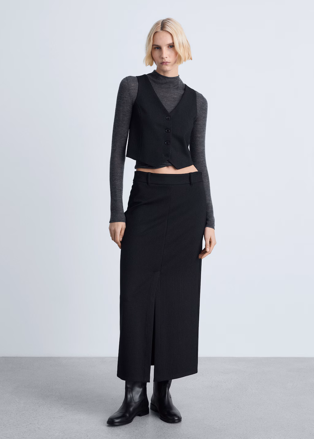 Pinstripe suit skirt - Black