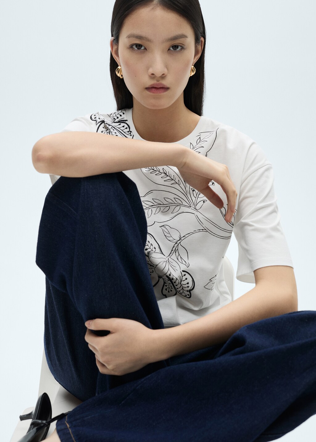 Floral-print cotton t-shirt - Off White